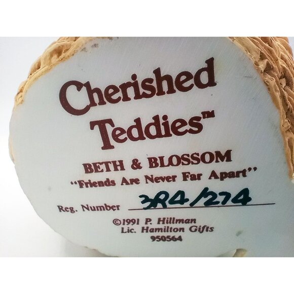 Cherished Teddies Beth and Blossom Bears with Umbrella Figurine 1991 Hamilton - Picture 12 of 12